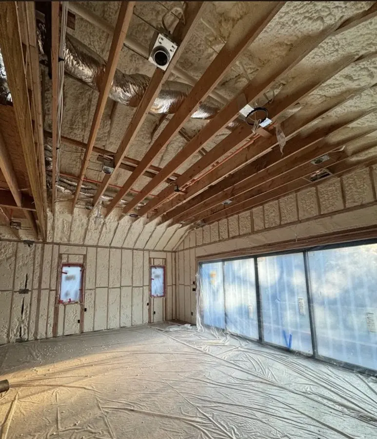 Interior walls and ceiling insulated with spray foam during new construction in Sergeant Bluff